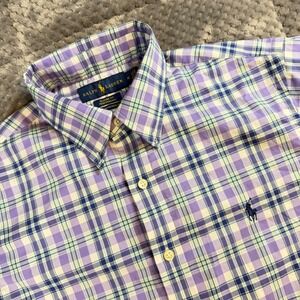 Ralph Lauren Classic Fit Performance Shirt Mens Medium Purple Plaid Untucked Fit